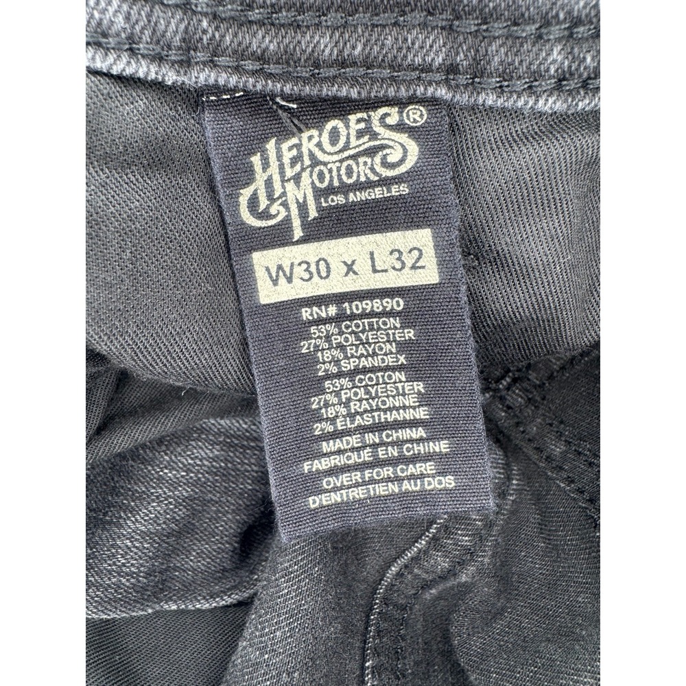 Heroes Motors Super Slim Biker Jeans Mens 30x32 Black Paint Splatter Moto Pants - Picture 7 of 7